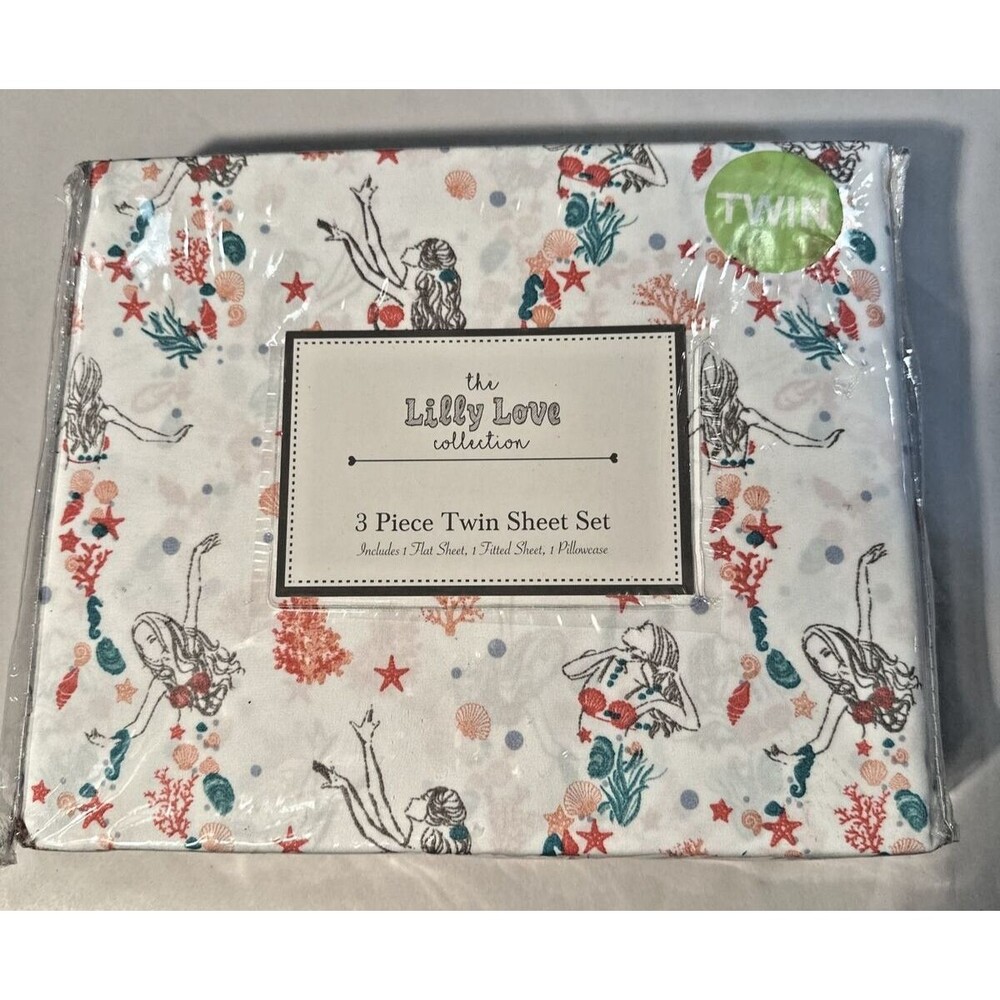 NEW Mermaid Sheet Set Twin Sheet 3 Pieces Flat Sheet Fitted Sheet Pillow case
